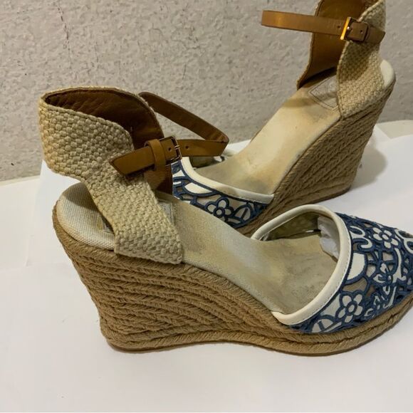 Tory Burch Lucia Lace Wedge Espadrille, Tory Navy white 8.5 M - Picture 5 of 11